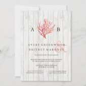 RUSTIEKE STRAND KORAAL HOUT BRUILOFT UITNODIGING (Voorkant)