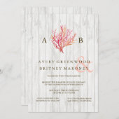 RUSTIEKE STRAND KORAAL HOUT BRUILOFT UITNODIGING (Voorkant / Achterkant)