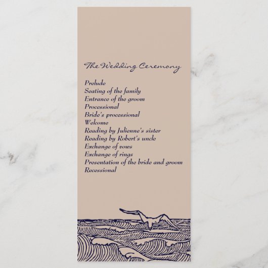 Rustieke strand oceaan golven bruiloft ceremonie p programmakaart (Achterkant)