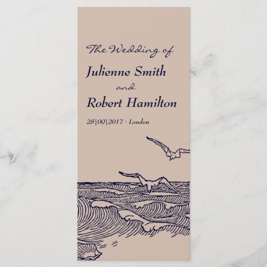 Rustieke strand oceaan golven bruiloft ceremonie p programmakaart (Voorkant)