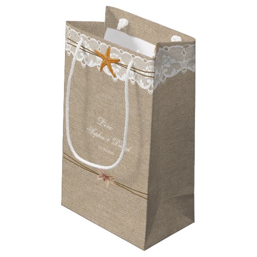 Rustieke Strand Sterrenvis Kant Trouw Aangepast Klein Cadeauzakje (Achterkant Gekanteld)