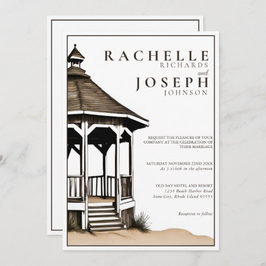 Rustieke strand tuinhuisje bruiloft uitnodiging (Voorkant / Achterkant)