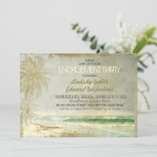  rustieke strand verlovingsfeest uitnodigingen (Staand voorkant)