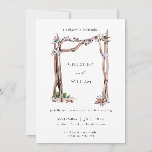 Rustieke strand Waterverf Driftwood bruiloft boog Kaart (Voorkant)