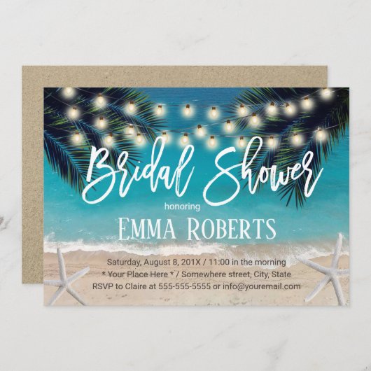 Rustieke strand zeester slingerlamp bruidsfeest kaart (Voorkant / Achterkant)