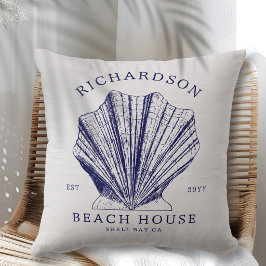 Rustieke strandhuis familienaam nautisch | Blauw Kussen
