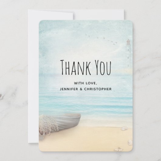 Rustieke strandscène met boot bedankkaart (Voorkant)