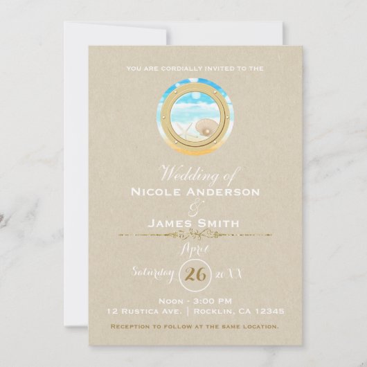 Rustieke strandtrouw Kraft moderne elegant Kaart (Voorkant)