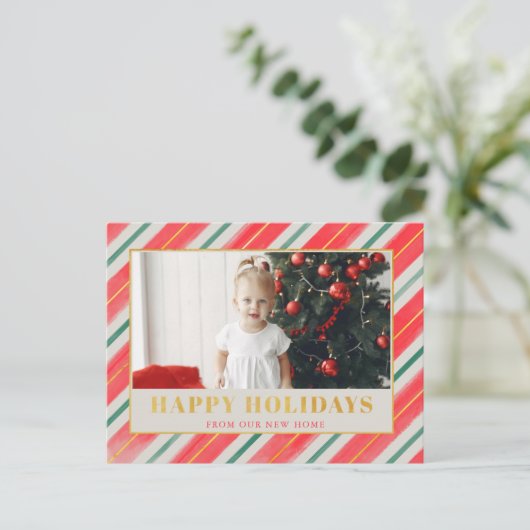 Rustieke strepen Rood en Groen We hebben foto verp Feestdagenkaart (Staand voorkant)