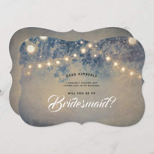 Rustieke strijklichten, je wordt mijn bruidsmeisje kaart (Voorkant / Achterkant)