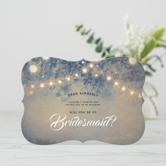 Rustieke strijklichten, je wordt mijn bruidsmeisje kaart (Staand voorkant)