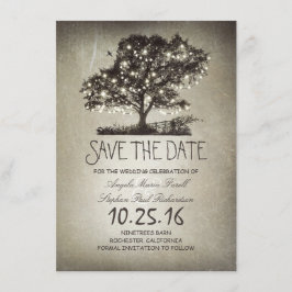 Rustieke string lampenboom slaan de datumkaarten o save the date