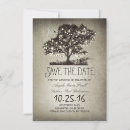 Rustieke string lampenboom slaan de datumkaarten o save the date
