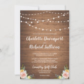 Rustieke string lichten bloemenbruiloft uitnodigin kaart (Voorkant)