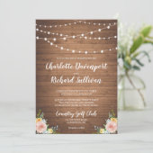 Rustieke string lichten bloemenbruiloft uitnodigin kaart (Staand voorkant)
