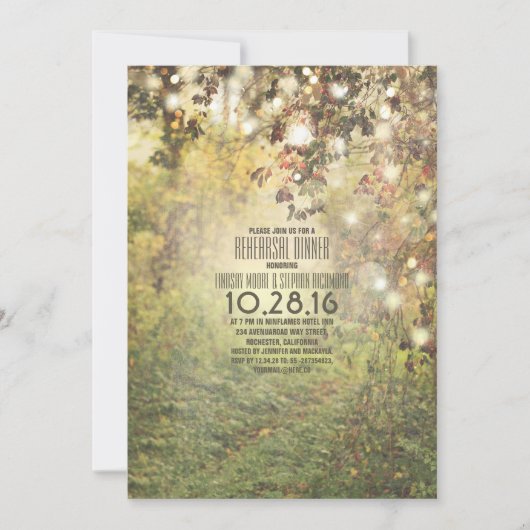 Rustieke string lichten bomen pad repetitie diner kaart (Voorkant)