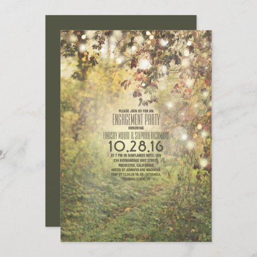 Rustieke string lichten bomen pad verlovingsfeest kaart (Voorkant / Achterkant)
