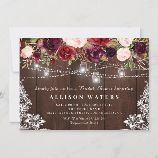 Rustieke string lichten bruids douche uitnodiging (Voorkant)