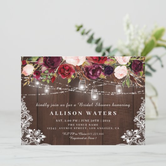 Rustieke string lichten bruids douche uitnodiging (Staand voorkant)