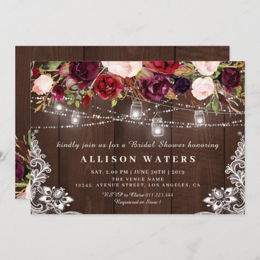 Rustieke string lichten bruids douche uitnodiging (Voorkant / Achterkant)