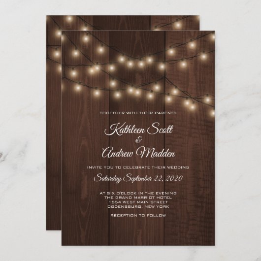 Rustieke string lichten bruiloft uitnodiging (Voorkant / Achterkant)