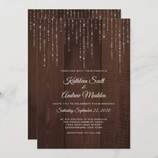 Rustieke string lichten bruiloft uitnodiging (Voorkant / Achterkant)