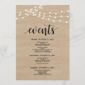 Rustieke string lichten bruiloft welkom en reisrou programmakaart (Achterkant)