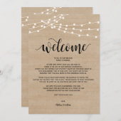 Rustieke string lichten bruiloft welkom en reisrou programmakaart (Voorkant / Achterkant)