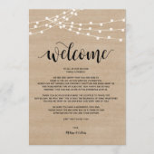 Rustieke string lichten bruiloft welkom en reisrou programmakaart (Voorkant)