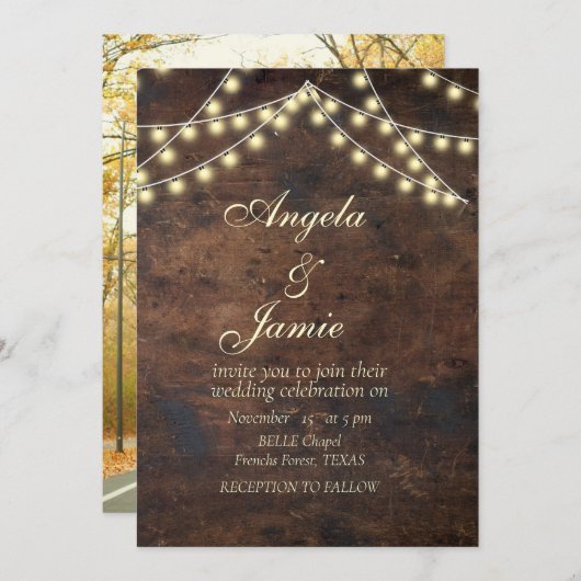 rustieke string lichten elegante BRUILOFT Kaart (Voorkant / Achterkant)