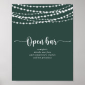 Rustieke String lichten Groene bruiloft Open Bar Poster (Voorkant)