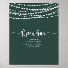 Rustieke String lichten Groene bruiloft Open Bar Poster