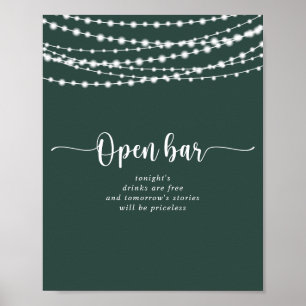 Rustieke String lichten Groene bruiloft Open Bar Poster