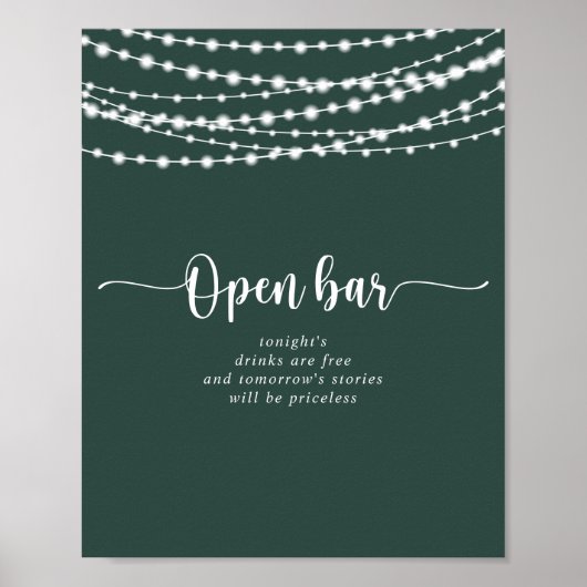 Rustieke String lichten Groene bruiloft Open Bar Poster (Voorkant)