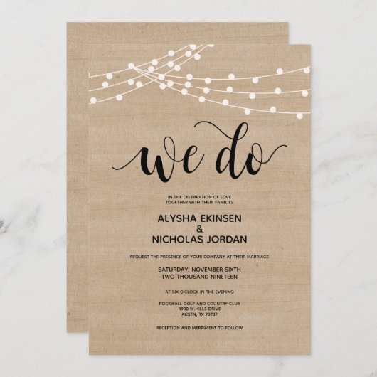 Rustieke string lichten We Do Wedding Invitation K Programmakaart (Voorkant / Achterkant)