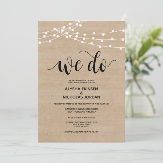 Rustieke string lichten We Do Wedding Invitation K Programmakaart (Staand voorkant)
