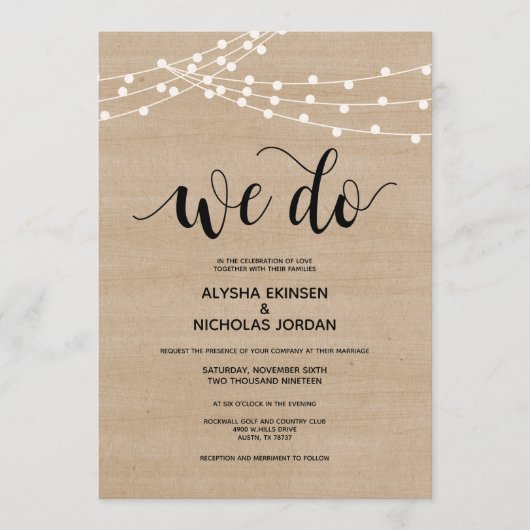 Rustieke string lichten We Do Wedding Invitation K Programmakaart (Voorkant)