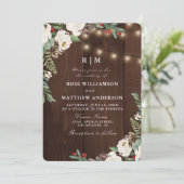 Rustieke string lichten winter bruiloft uitnodigin kaart (Staand voorkant)