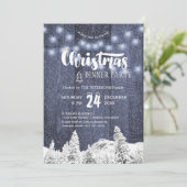 Rustieke string lichten wit blauw Kerstfeest Kaart (Staand voorkant)