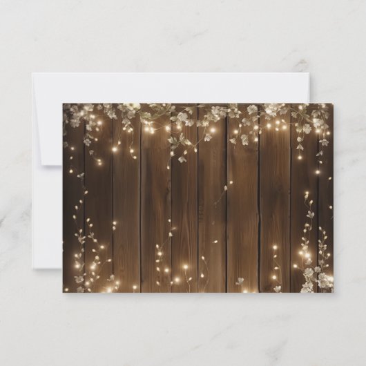 Rustieke String Lichten Witte Bloemen Huwelijk RSV RSVP Kaartje (Achterkant)