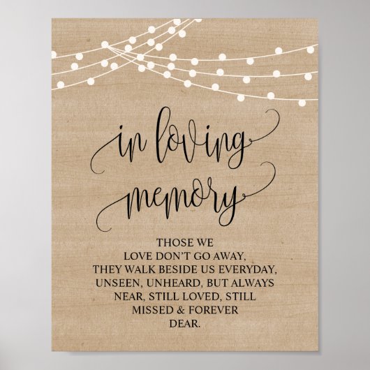 Rustieke string light-herdenkingsteken of poster (Voorkant)