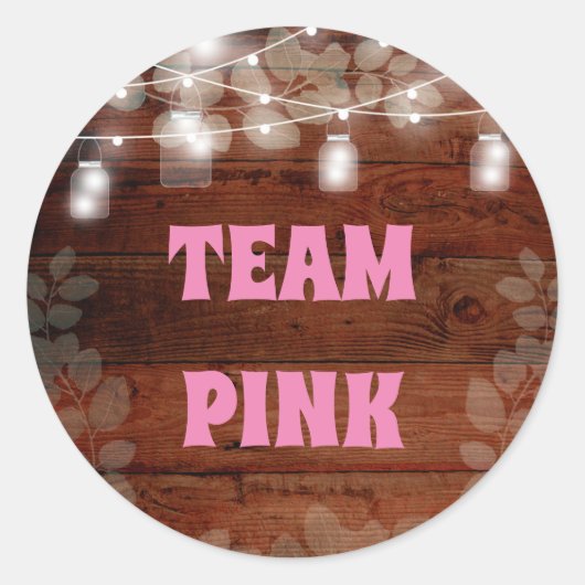 Rustieke String Lights Baby Geslacht onthullen Sti Ronde Sticker (Voorkant)