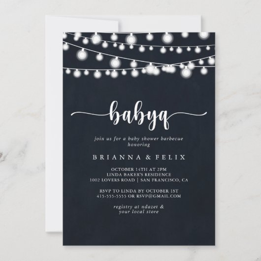 Rustieke String Lights BabyQ Baby shower Barbecue Kaart (Voorkant)