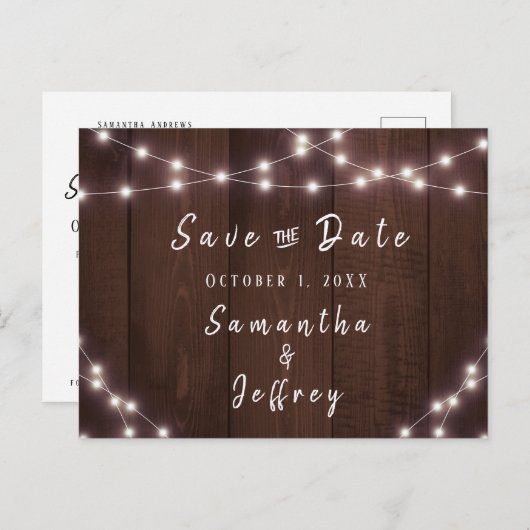 Rustieke String Lights Bewaar de datum Bruiloft Aankondigingskaart (Voorkant / Achterkant)