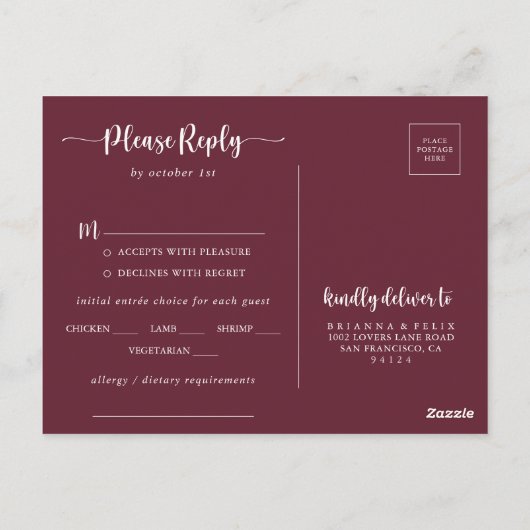 Rustieke String Lights Bourgondië Menu Keuze RSVP (Achterkant)