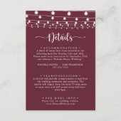 Rustieke String Lights Bourgondische bruiloft Deta Informatiekaartje (Voorkant)