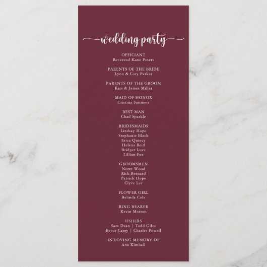 Rustieke String Lights Bourgondische bruiloft prog Programmakaart (Achterkant)