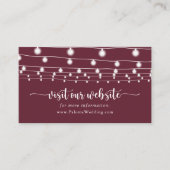 Rustieke String Lights Bourgondische bruiloft webs Informatiekaartje (Voorkant)