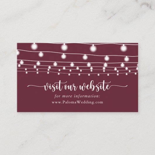 Rustieke String Lights Bourgondische bruiloft webs Informatiekaartje (Voorkant)