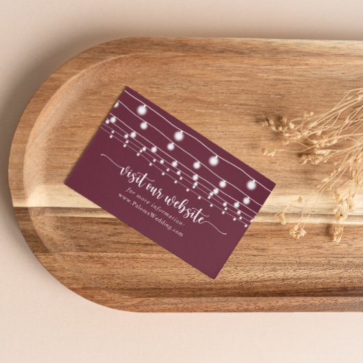 Rustieke String Lights Bourgondische bruiloft webs Informatiekaartje